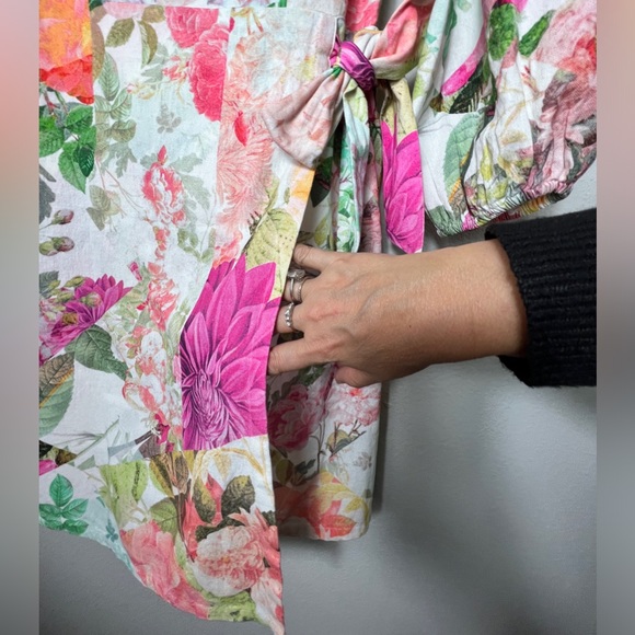 EUC Vince Camuto Linen Aline Dress Floral Print Dress in Ivory and Pastels, Sz 6 - Picture 12 of 16